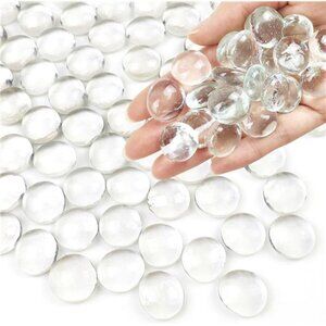 Clear Glass Pebbles, Flat Glass Marbles, Decorative Glass Gem Stones